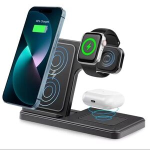 Wireless Charging Station 3-in-1 Standard 15W Fast Mag-Safe Charger Stand Black